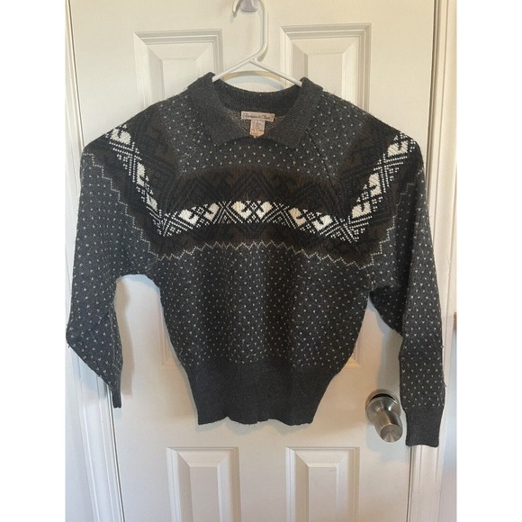 VTG Christopher & Banks Sweater Womens Small Wool Cotton Blend Geometric Striped - Picture 1 of 8